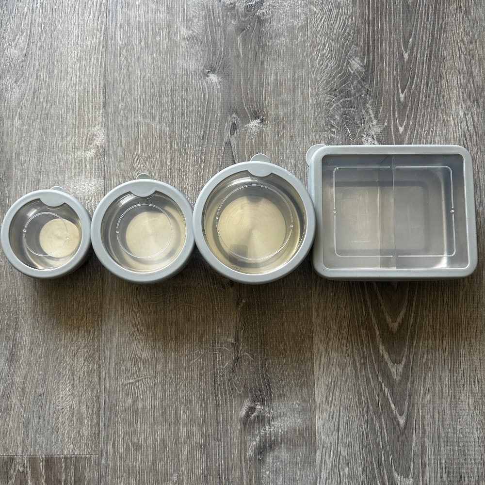🍱 Pottery Barn Kids Lunch & Snack Container Bundle – Stainless Steel – 4 Pc Set